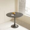 Modern Dining Table Set For 4 With Suede Upholstered Chairs, Round Design - Black / Gray - Image 6