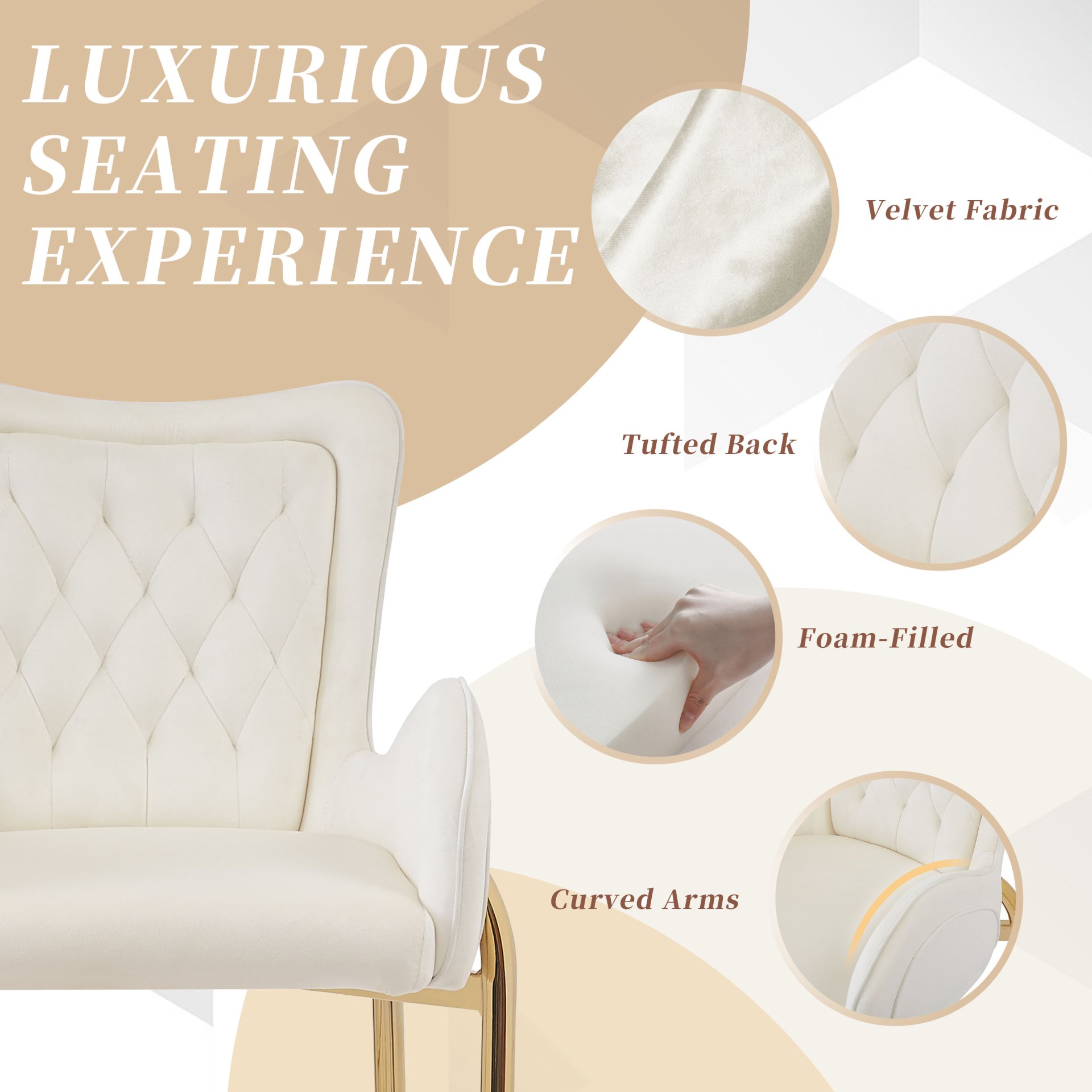 Velvet Counter Height Bar Stools (Set of 2) With Golden Legs And Footrests - White - Image 6