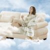 Extra Large 3 Seat Modern Velvet Sofa & Cloud Like Comfort Color Includes Waist And Throw Pillows - Cream - Image 7
