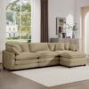 Stylish Corduroy L Shaped 3 Seater Sofa With Ottoman For Small Spaces - Tan - Image 12