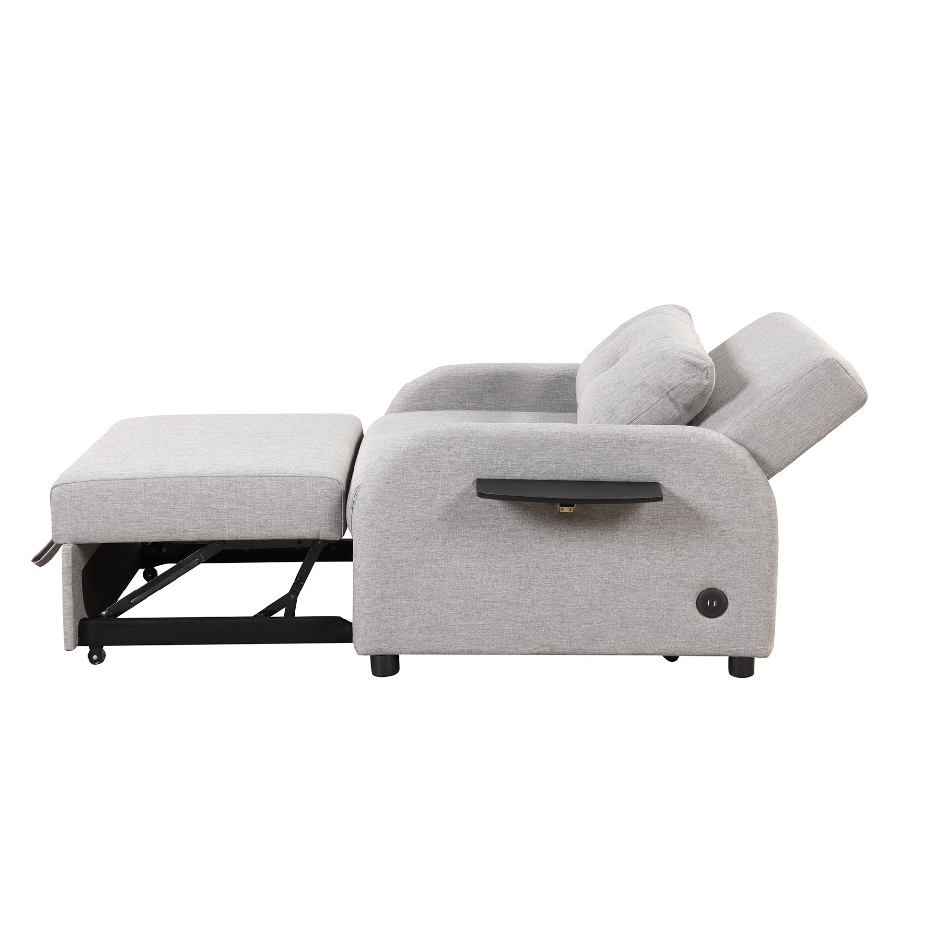3 In 1 Pull Out Sofa Sleeper With Wing Table And USB Charge - Gray - Image 12