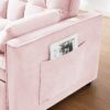 Modern Velvet Loveseat Futon Sofa Couch With Pullout Bed Reclining Backrest Toss Pillows - Pink - Image 10