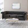 Chesterfield Style 3 Seater Sofa With Deep Button Tufting - Black - Image 4