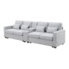 Upholstered Sofa With Console, 2 Cupholders And 2 USB Ports Wired Or Wirelessly Charged, Modern Linen Fabric Couches With 4 Pillows (4 Seat) - Light Gray - Image 5