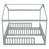 Double Twin House-Style Floor Bed With Fence, Guardrails, Without Door - Gray - Image 16