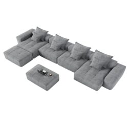 Modern Oversized Modular Sectional Sofa, Sparkling Chenille Fabric Soft Cushion Sofa With 8 Pillows, 8 Pieces Diy Combination Tufted Sofa, No Assembly Required - Gray