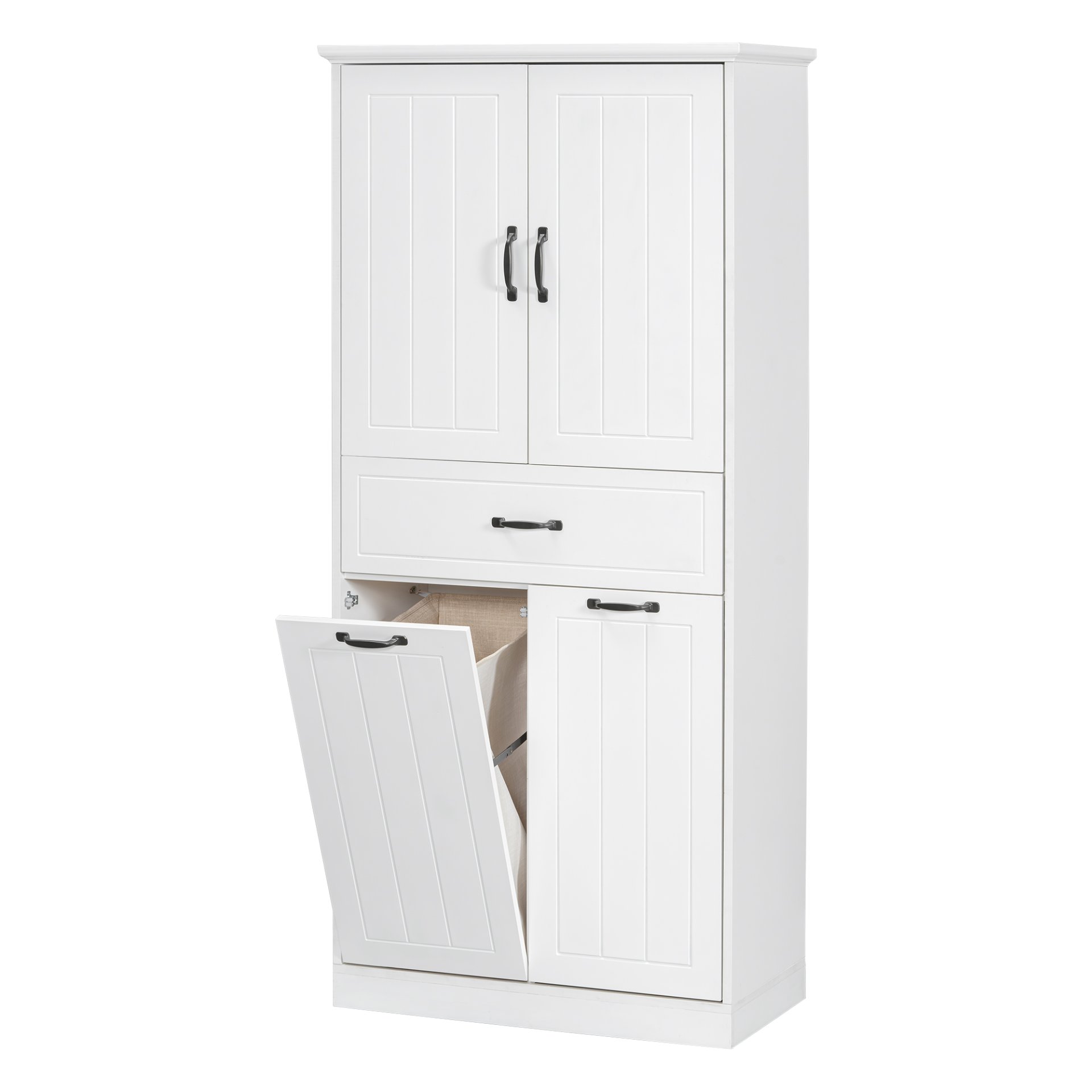 Modern Bathroom Storage Cabinet With 2 Laundry Baskets, 1 Drawer, Adjustable Shelf - White - Image 15