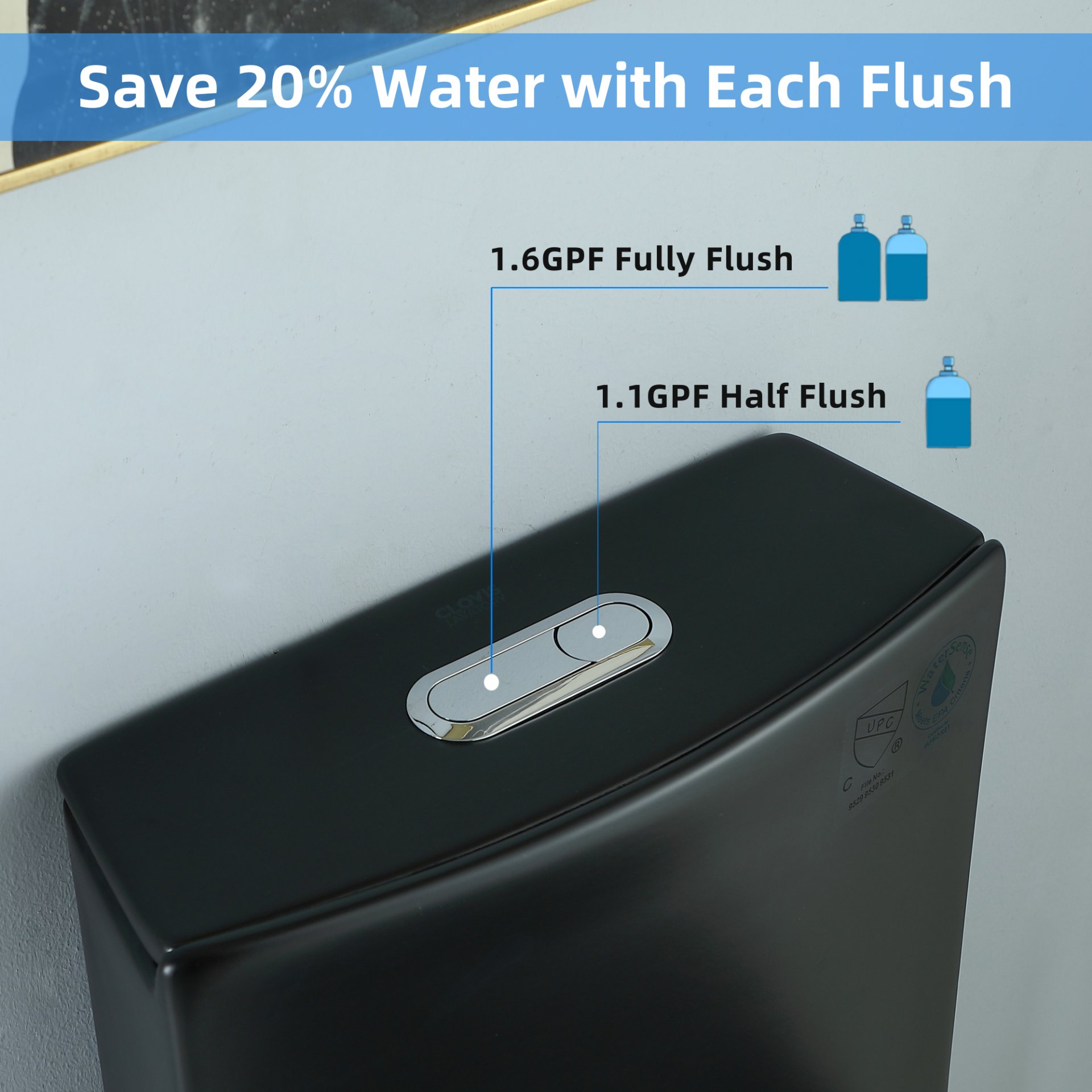 1.1 / 1.60 Gpf Dual Flush 1 Piece Toilet, Water Saving Elongated Comfort Height Floor Mounted, Soft Close Seat, 1000 Gram Map Flushing Score Toilet - Matte Black - Image 7