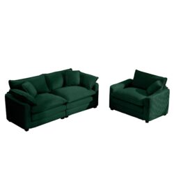 Modern Living Room Sofa 2 Piece Set Corduroy Single Seat And 3 Seater Sofa - Green