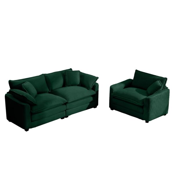 Modern Living Room Sofa 2 Piece Set Corduroy Single Seat And 3 Seater Sofa - Green