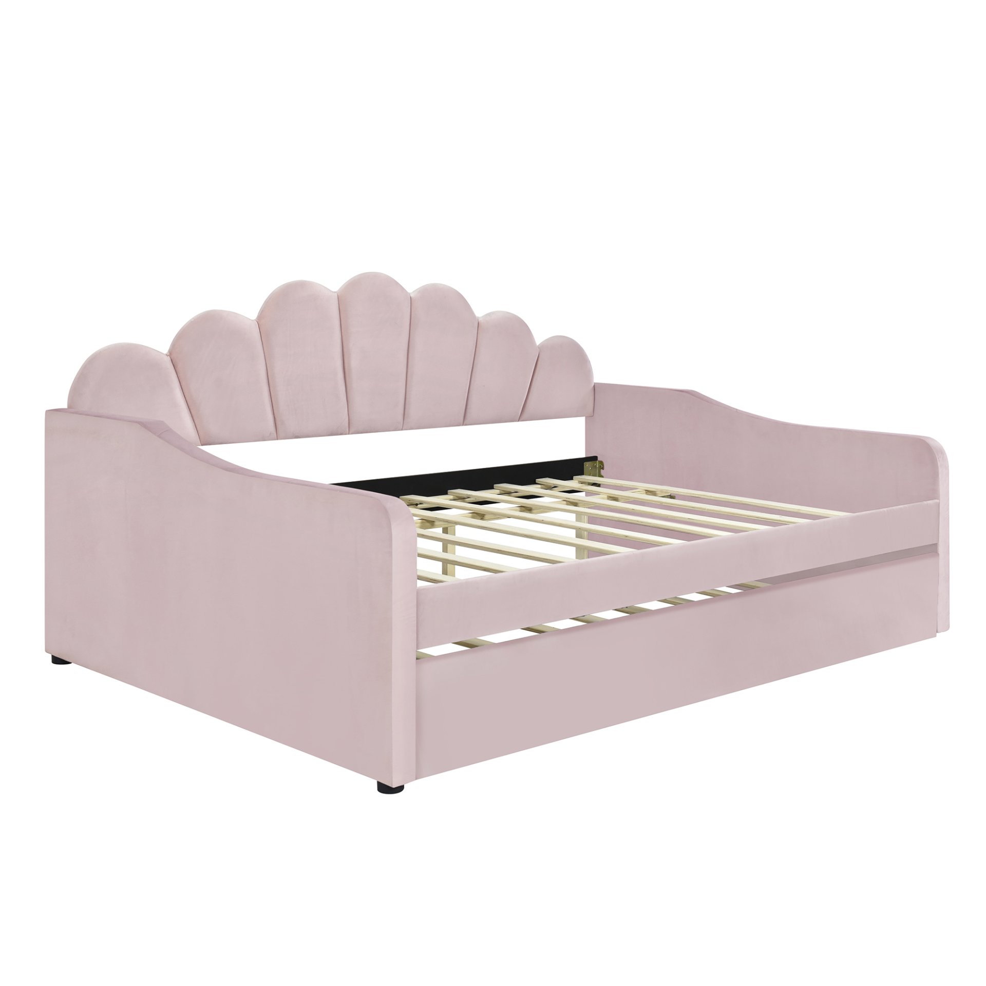 Full Size Upholstery Daybed Frame With Shell Shaped Backrest And Trundle - Pink - Image 12