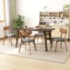 5 Piece Mid Century Walnut Dining Set With Upholstered Dining Chairs - Dark Gray / Brown - Image 9