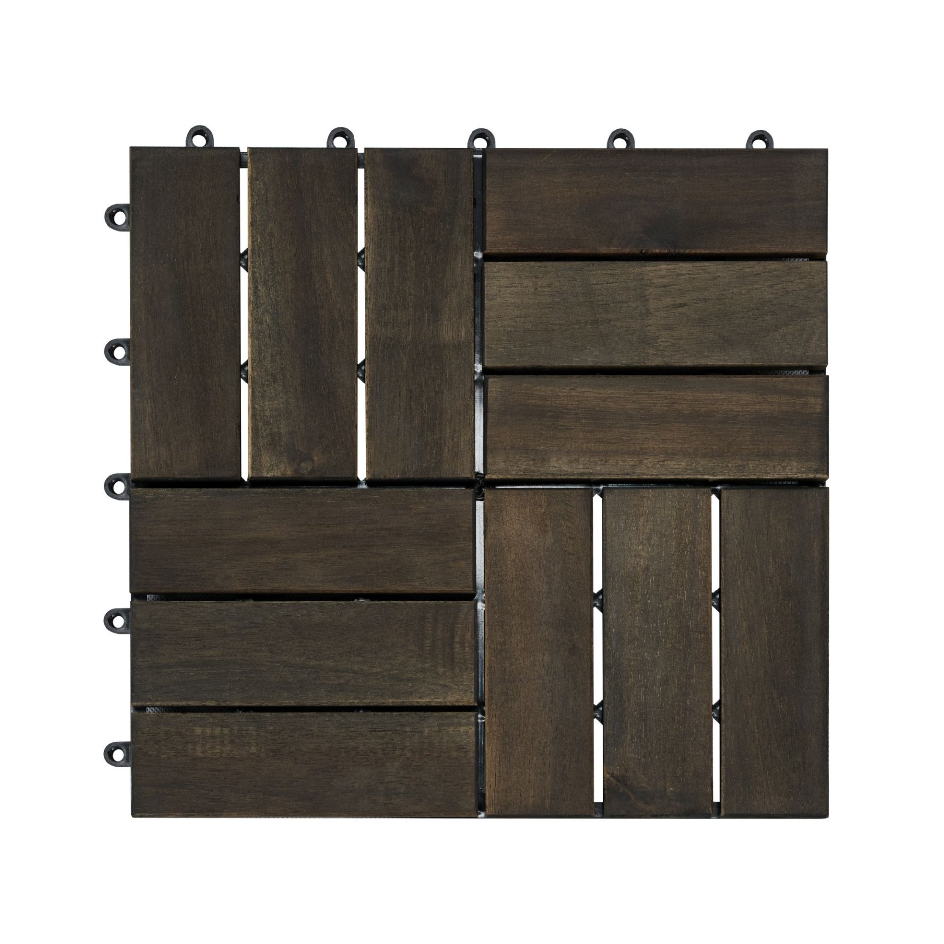 Acacia Wood Interlocking Deck Tiles Checker Pattern Outdoor Flooring - Dark Brown - Image 18