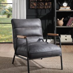 Nignu - Top Grain Leather Matt Iron Accent Chair - Gray