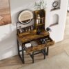 Makeup Vanity Table With LED Lights, 3 Color Options, Power Outlet - Brown - Image 5