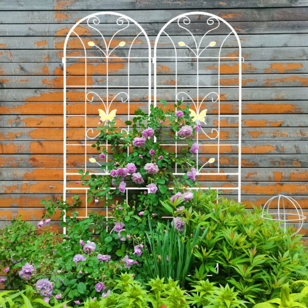 4 Pack Garden Metal Trellis Rustproof Trellis For Climbing Plants Outdoor Flower Support - Cream White