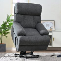 Oversized Power Lift Recliner Chair, Electric Fabric Recliner Chair, Home Theater Seating, Reclining Sofa Chair With Remote Control, Side Pocket, Spacious Seat - Dark Gray