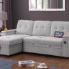 Ashlyn II - Woven Fabric Reversible Sleeper Sectional Sofa With Storage Chaise, Storage Arm, Cup Holder, Charging Ports, Side Pockets, and Pocket Coil Seating - Gray - Image 13