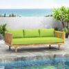 Claremont - 3 Seater Daybed Teak Acacia Wood Water Resistant Cushions - Green - Image 4
