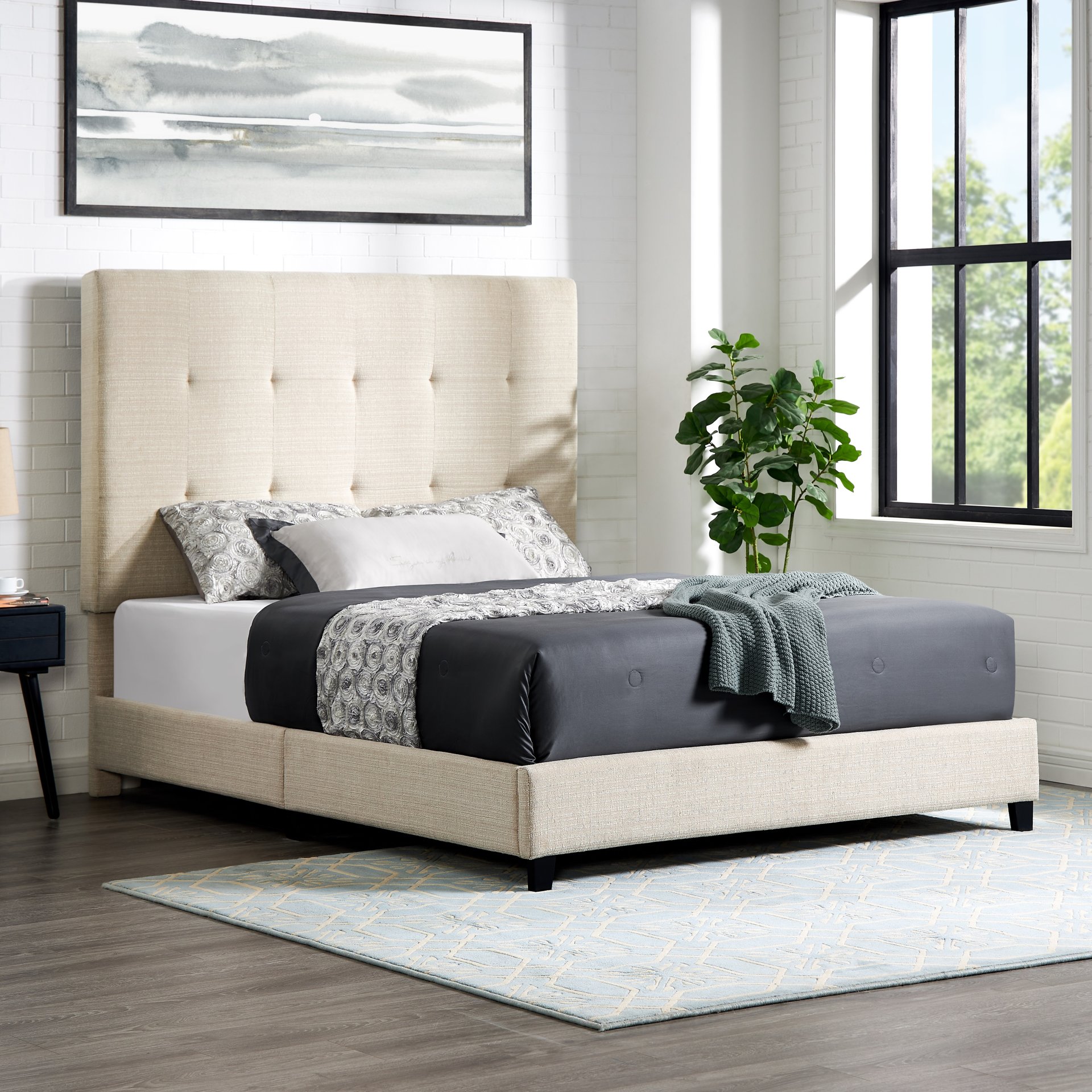 Queen Size Tufted Upholstered Platform Bed - Beige - Image 4