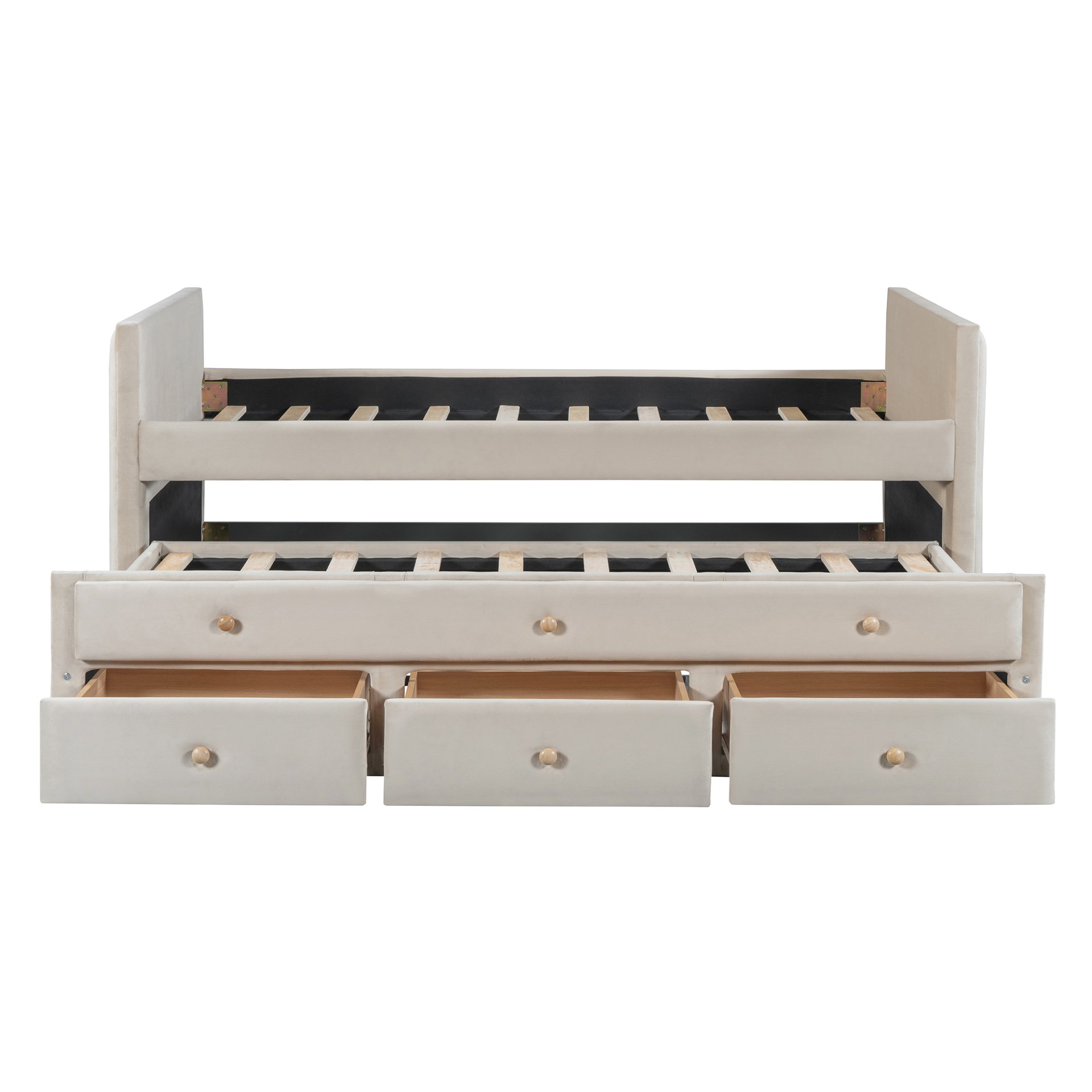 Twin Size Upholstered Daybed With Twin Size Trundle And Drawers - Beige - Image 12