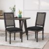 French Country Inspired Dining Chair Set With Cane Backrest - Distressed Light Brown - Image 4