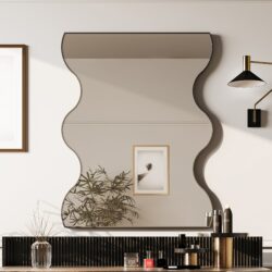Wall Mirror Rectangular Mirror With 2 Wavy Sides Metal Framed Mirror Vanity Mirror Dressing Mirror, For Bathroom, Living Room, Bedroom Wall Decor - Black