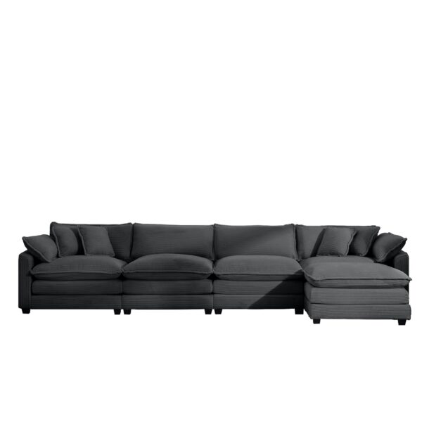 Modern Upholstered 4 Seater Corduroy Sofa With Footstool Corduroy Fabric - Gray
