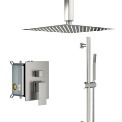 Ceiling Mounted Square Shower System With Adjustable Slide Bar, 16" Rainfall Shower With Handheld - Brushed Nickel
