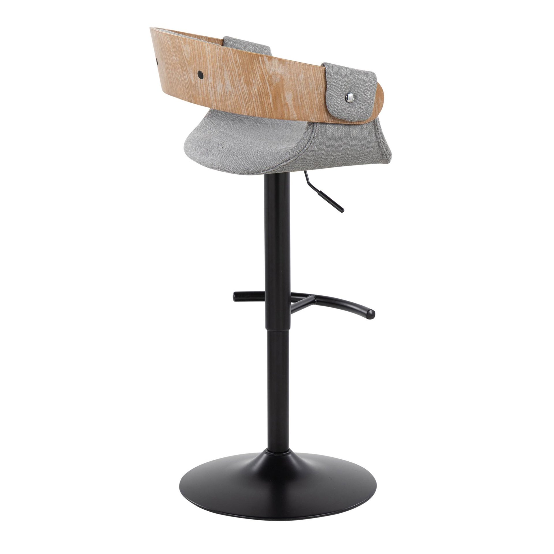 Elisa - Mid-Century Modern Adjustable Barstool With Swivel With Rounded T Footrest (Set of 2) - Black / Whitewashed / Gray - Image 4