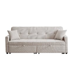 3 In 1 Convertible Sleeper Sofa Bed, Modern Fabric Loveseat Futon Sofa Couch Pullout Bed, Small Love Seat Lounge Sofa Reclining Backrest, Pillows, Pockets, Home Furniture For Living Room - Beige