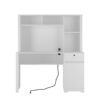 Computer Desk With Hutch & Bookshelf, Wood Executive Desk Teens Student Desk Writing Laptop Home Office Desk With Drawers, 3 Ac Outlets And 2 USB Charging Ports, Study Laptop Table For Home - White - Image 10
