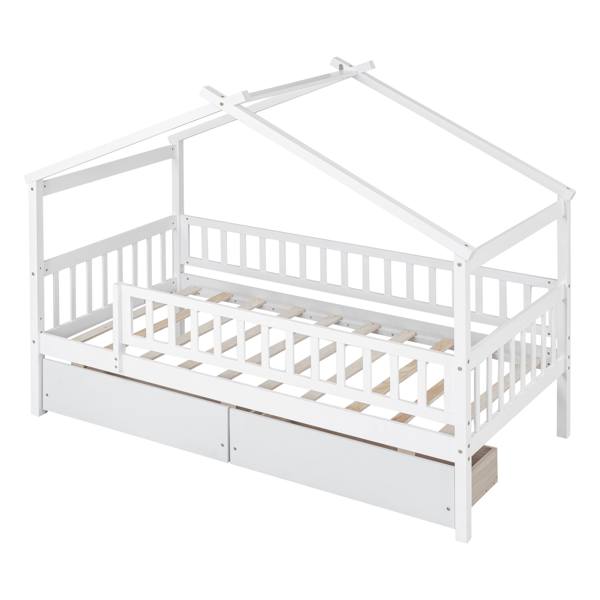 Twin Size House Bed With 2 Drawers - White - Image 15