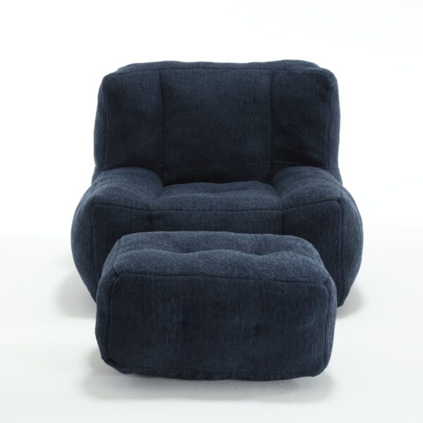 Modern Indoor Fluffy Bean Bag Chair With Memory Foam And Ottoman Super Soft Velvet - Blue