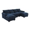 Modern U-Shaped Sectional Sofa With Waist Pillows, 6 Seat Upholstered Symmetrical Sofa Furniture, Sleeper Sofa Couch With Chaise Lounge - Blue - Image 3