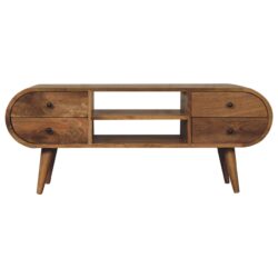 Circular Media Unit With 2 Open Slots - Oak