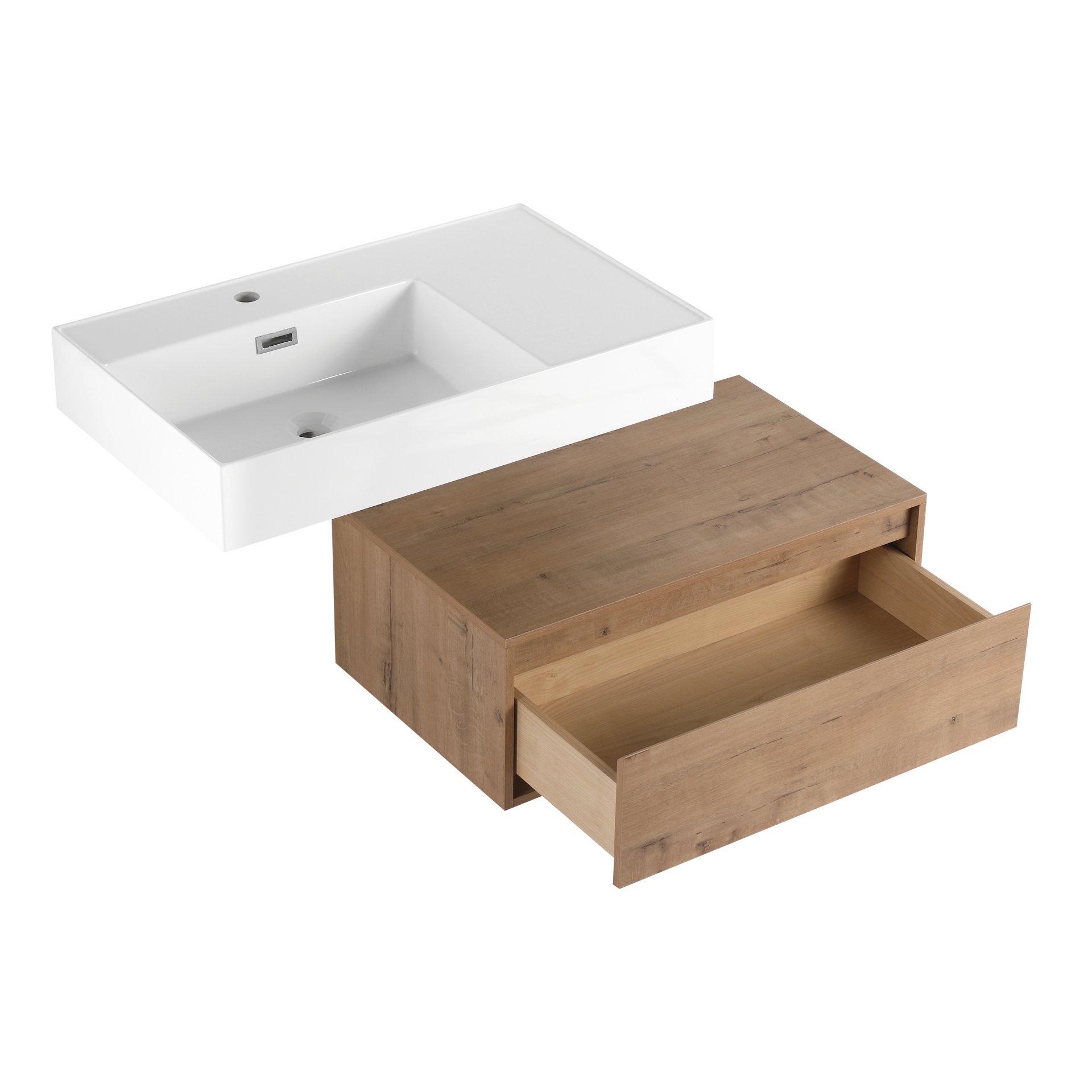 Modern Wall Mounted Bathroom Vanity With Resin Sink And Soft Close Drawer In Imitative - Imitative Oak - Image 13