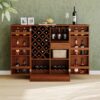 Home Bar Cabinet, Industrial Rattan Door Fold Out Bar Cabinet With Storage Bar Table - Walnut - Image 13