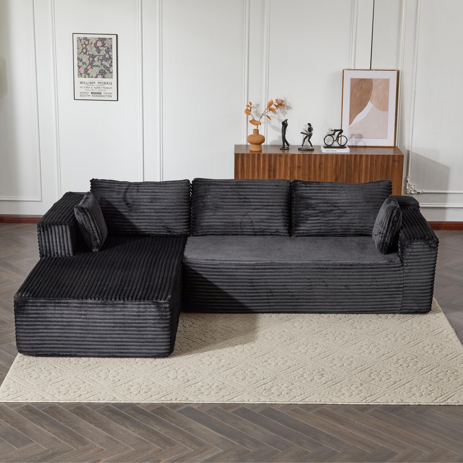 Compression Sectional Couch With Comfy Chaise, Boneless L Shape Sofa With Deep Seat, Minimalist Modular Couches Sleeper - Black - Image 4