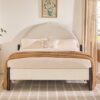 Queen Bed Frame Modern Upholstered Curved Headboard - Oatmeal - Image 6