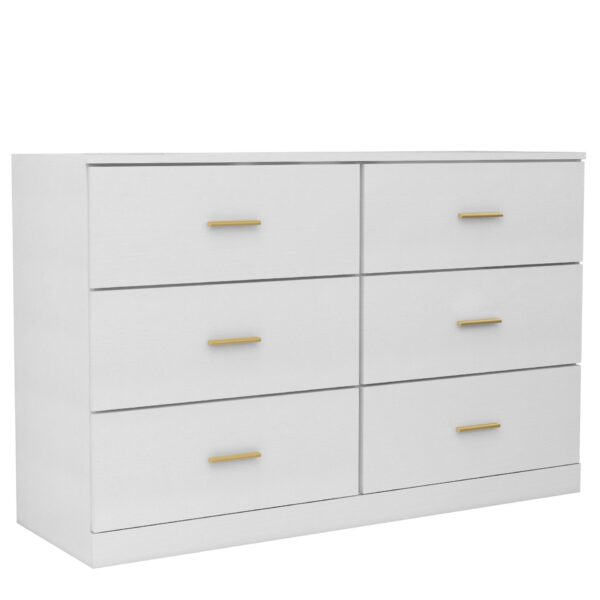 Modern White 6 Drawer Dresser For Bedroom, Ample Storage Wide Chest Of Drawers, Sturdy & Safe - Antique White