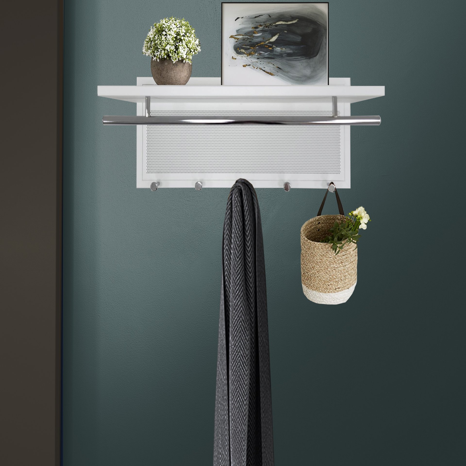 Esyspot - Metal Powder Coating Hook Wall Mounted With Shelf - White - Image 3