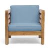 Outdoor Club Chair, Acacia Wood Patio Chair With Fabric Cushion For Backyard, Poolside, Garden Or Porch - Pecan / Blue - Image 6
