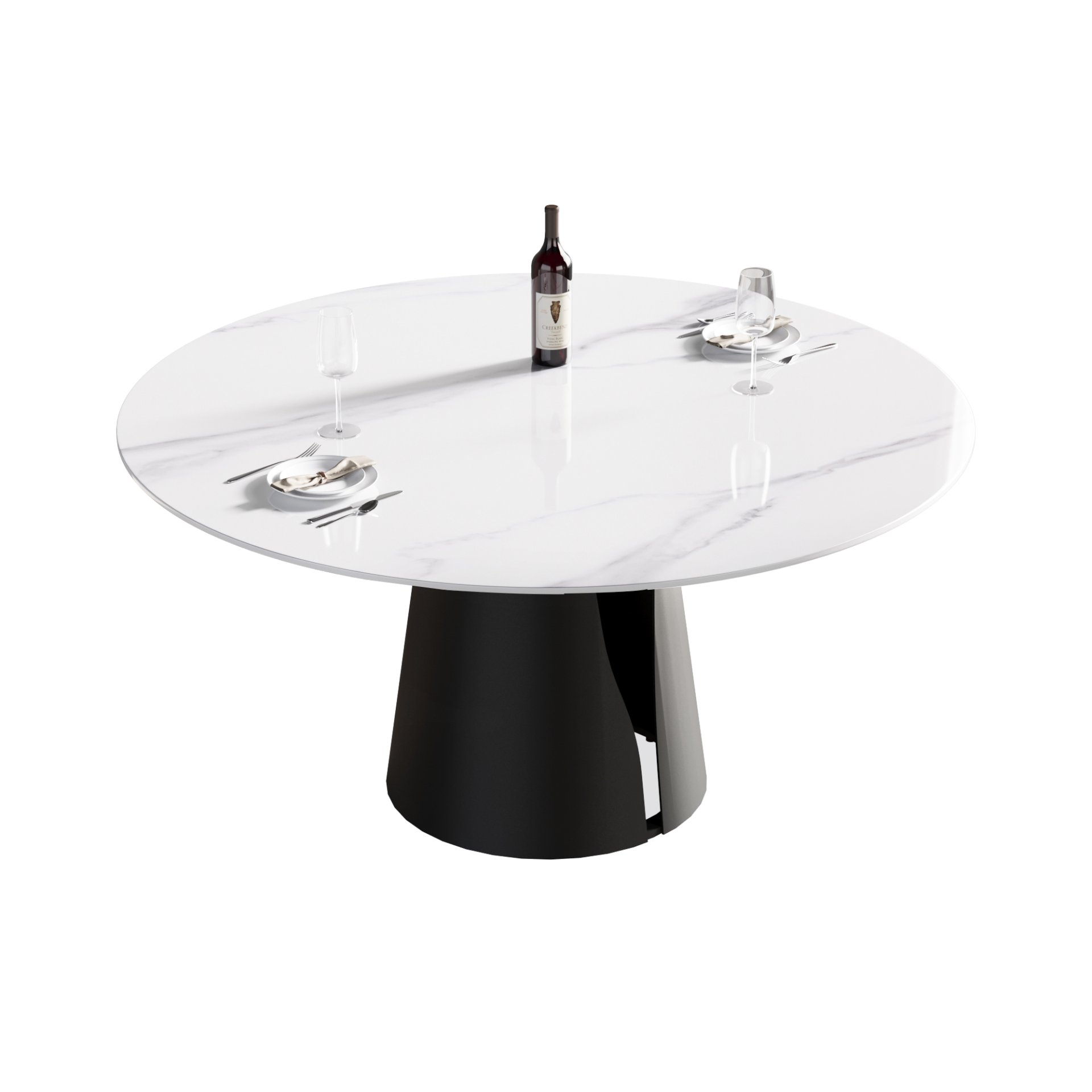 59.05" Modern Artificial Stone Round Carbon Steel Base Dining Table - White / Black - Image 10
