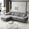 L Shaped Convertible Sectional Sofa 4 Seat Tufted Couch Set With Two Tone Adjust Legs Cloud Movable Ottoman - Gray - Image 15