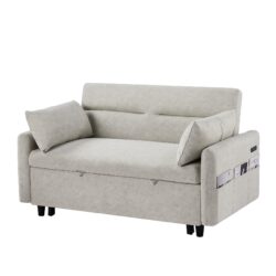 Pull Out Sleep Sofa Bed Loveseats Sofa Couch With Adjsutable Backrest, Storage Pockets, 2 Soft Pillows, USB Ports For Living Room, Bedroom, Apartment, Office - Beige