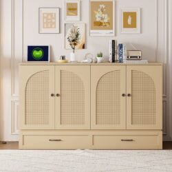 Queen Size Murphy Bed With Large Drawers, Gold