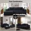 Modular L Shaped Sectional Sofa, Convertible Couch With Chaise Corduroy - Black - Image 7