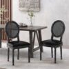 French Country Dining Chair (Set of 2) With Cane Backrest - Black - Image 5