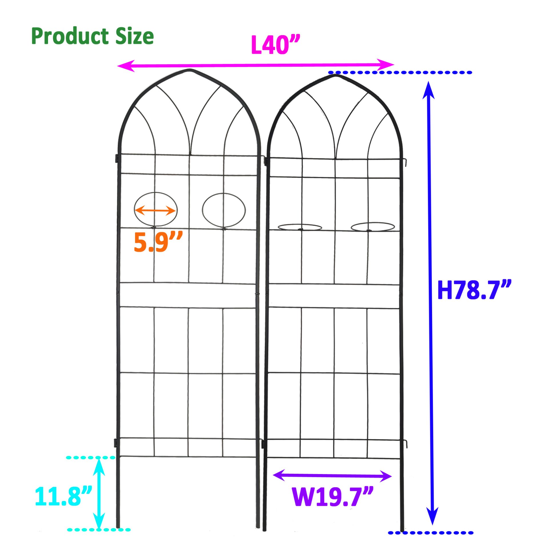 2 Pack Metal Garden Trellis Rustproof Trellis For Climbing Plant Outdoor Flower Support - Black - Image 14